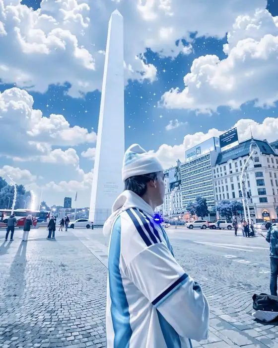 Borja frente al Obelisco de Buenos Aires